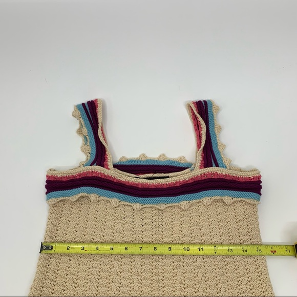 Andrew Marc New York Cream Crocheted Ruffle Stripe Boho Knit Tank Top New Nwt - Picture 7 of 16